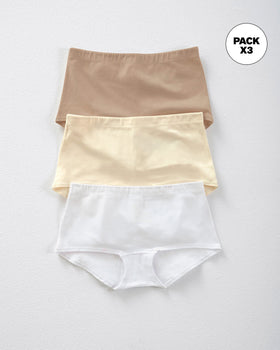 Paquete x 3 cómodos calzones estilo boxers en algodón elástico#color_984-beige-blanco-marfil