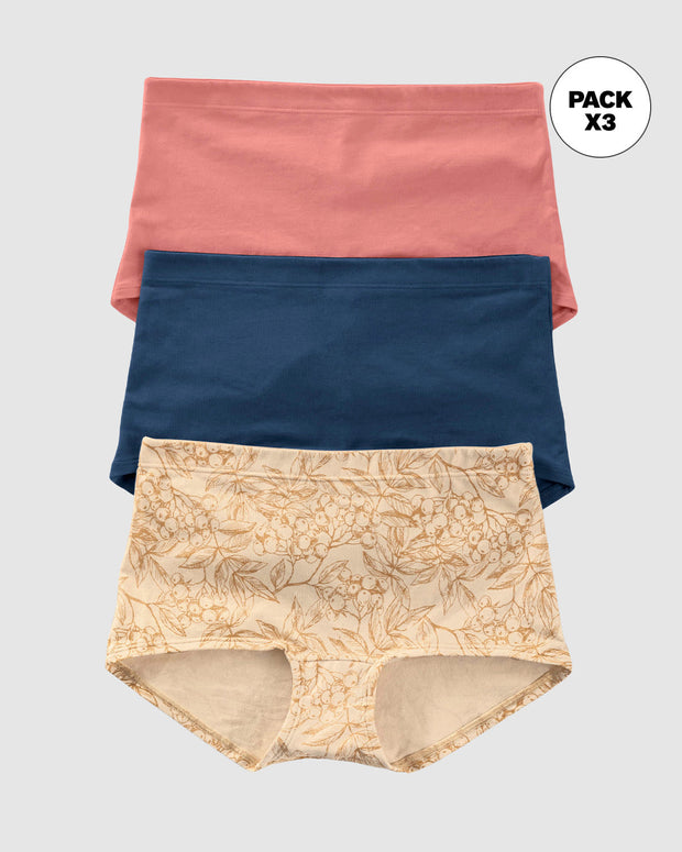 Paquete x 3 cómodos calzones estilo boxers en algodón elástico#color_s28-azul-rosa-marfil-estampado