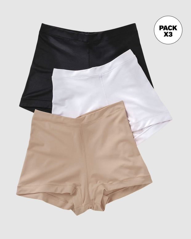 Paquete x 3 panty estilo boxer de ajuste perfecto#color_s01-blanco-negro-cafe-claro