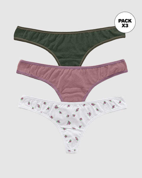 Pack x 3 tangas colaless descaderadas en algodón#color_s41-verde-lila-estampado-flores