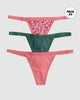 Pack x 3 tangas colaless de tiro bajo#color_s45-estampado-flores-verde-rosado