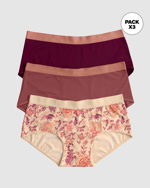 Pack x3 pantaletas cómodos invisibles en piernas#color_s03-coral-vino-estampado