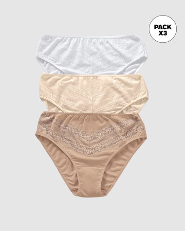 Paquete x 3 calzones tipo bikini clásicos y confortables#color_s06-cafe-blanco-marfil