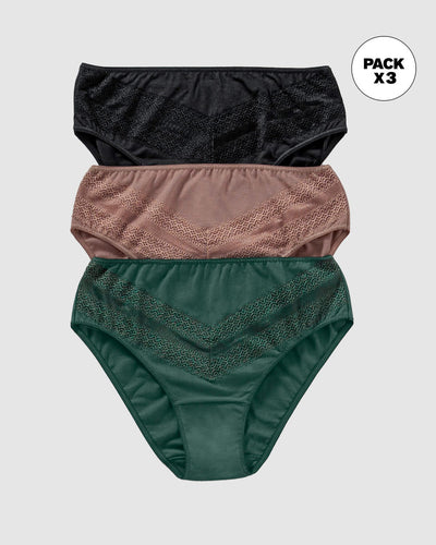 Paquete x3 panties tipo bikini clásicos y confortables#color_s27-verde-negro-salmon