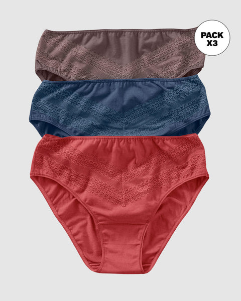 Paquete x 3 Calzones tipo Bikini Clásicos y Confortables#color_s30-terracota-azul-oscuro-cafe