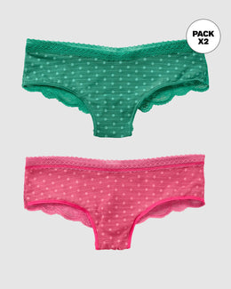 Paquete x2 calzones cacheteros en encaje y tul#color_s40-verde-rosado