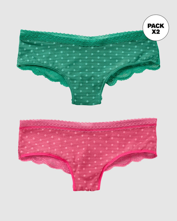 Paquete x2 calzones cacheteros en encaje y tul#color_s40-verde-rosado