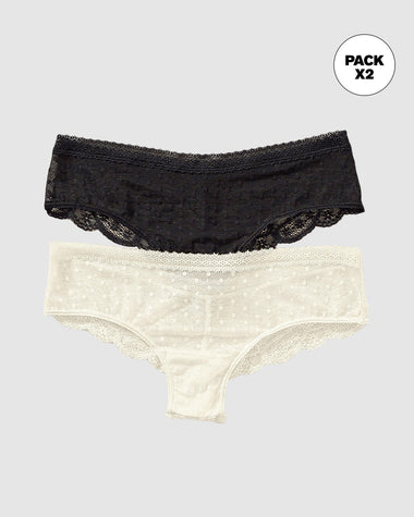 Paquete x2 panties cacheteros en encaje y tul#color_s41-perla-negro