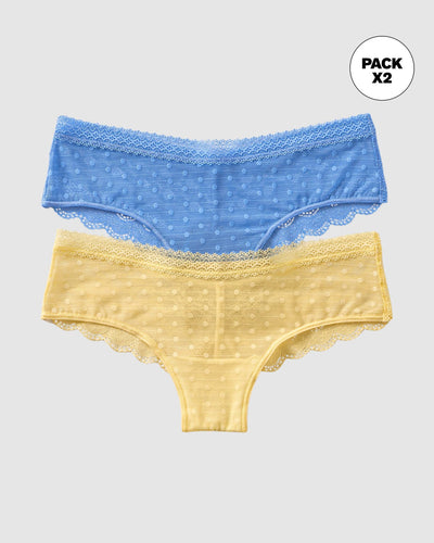 Paquete x 2 Calzones Cacheteros en Encaje y Tul#color_s51-azul-claro-amarillo