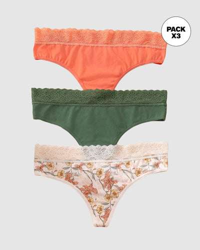 Brasileras paquete x3 en algodón elástico con detalle en encaje#color_s15-naranja-estampado-flores-verde