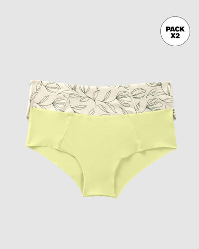 Pack x 2 hípsters invisibles ultracómodos de tiro bajo#color_s14-fondo-marfil-estampado-verde-claro