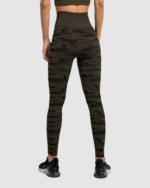 Legging deportivo de control y tiro alto en tecnología seamless sin costuras#color_695-verde-camuflado