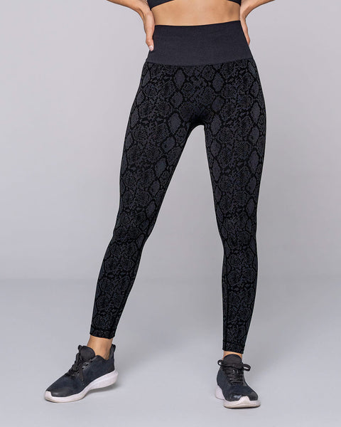 Legging deportivo de control y tiro alto en tecnología seamless sin costuras#color_701-estampado-piton-negro