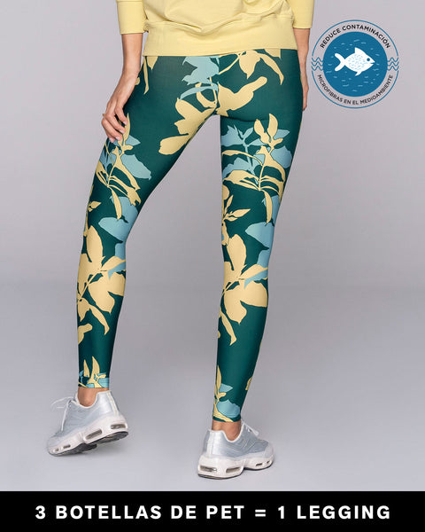 Legging de tiro alto control en abdomen y muslos en material bio-pet#color_060-estampado-hojas-verde