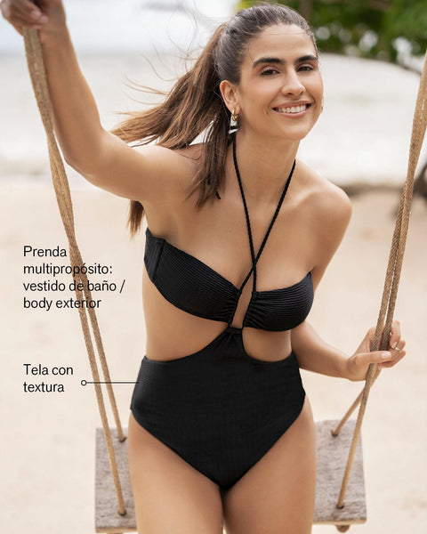 Traje de baño trikini con breteles multiusos#color_700-negro