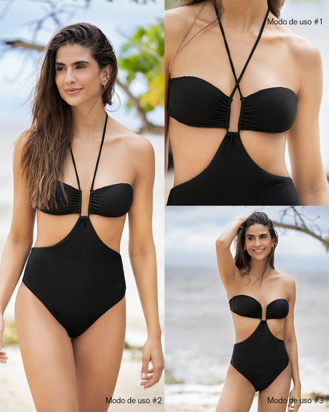 Traje de baño trikini con breteles multiusos#color_700-negro