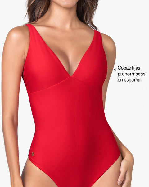 Traje de baño entero escote profundo#color_377-rojo-oscuro