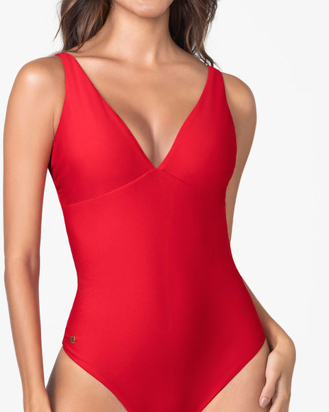 Traje de baño entero escote profundo#color_377-rojo-oscuro