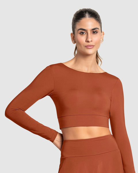 Crop top deportivo manga larga con protección UV#color_221-terracota