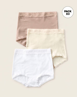 Paquete x3 confortables panties clásicos de ajuste y cubrimiento total#color_984-cafe-blanco-marfil-negro