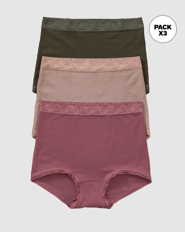 Pack x3 calzones clásicos de ajuste y cubrimiento total#color_s22-vino-verde-rosa