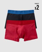 Paquete x2 bóxers cortos en algodón elástico#color_s55-rojo-negro-elastico-azul