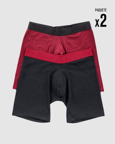 Paquete x2 bóxers largos ajustado en algodón#color_s61-fondo-rojo-estampado-negro-elastico-rojo
