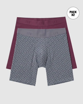 Pack x2 bóxers largos ajustado con algodón#color_s82-vinotinto-gris-estampado-elastico-gris