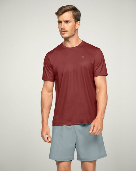 Camiseta deportiva masculina semiajustada de secado rápido#color_419-vinotinto