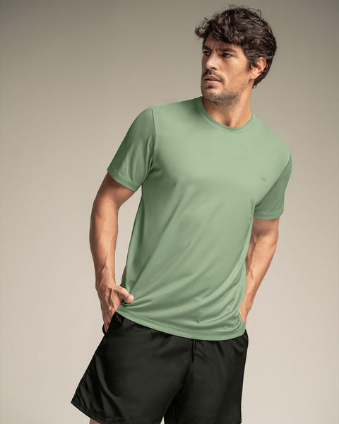 Camiseta deportiva masculina semiajustada de secado rápido#color_615-verde