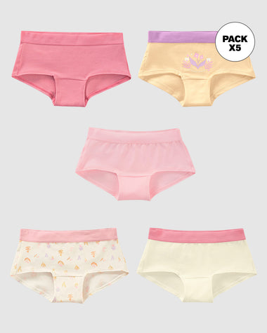 Pack x 5 calzones tipo pantaleta para niña#color_s01-naranja-marfil-estampado-rosado-fucsia