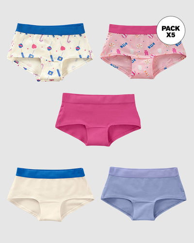 Pack x 5 calzones tipo pantaleta para niña#color_s02-azul-fucsia-marfil-estampado-rosa