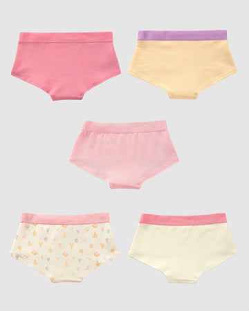 Pack x 5 calzones tipo pantaleta para niña#color_s02-naranja-marfil-estampado-rosado-fucsia