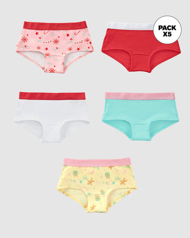 Pack x 5 calzones tipo pantaleta para niña#color_s03-blanco-rojo-menta-rosado-amarillo-estampado