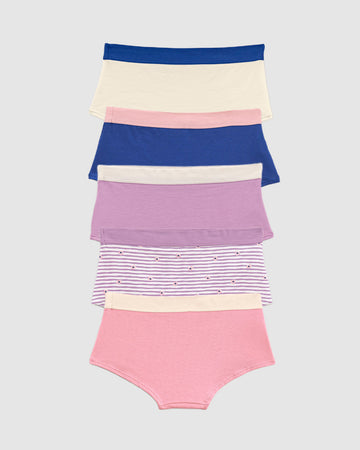 Pack x 5 calzones tipo pantaleta para niña#color_s06-marfil-rosado-claro-azul-oscuro-rayas-lila-con-flores-lila-estampado-flores