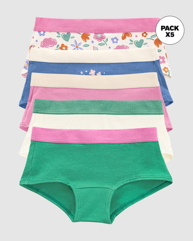 Pack x 5 calzones tipo pantaleta para niña#color_s33-flores-arco-iris-rosado-marfil-verde