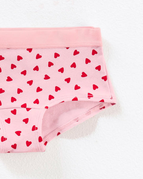 Pack x3 calzones tipo pantaleta en algodón suave para niña#color_s45-fucsia-estampado-corazones-blanco