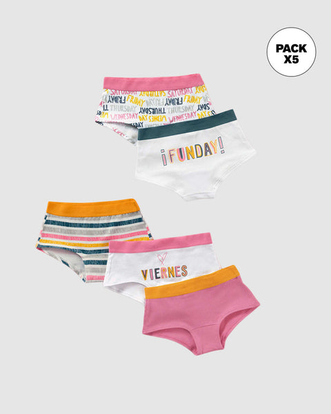 Paquete x 5 calzones tipo pantaleta en algodón suave#color_s21-rosado-rayas-funday