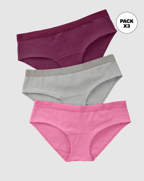 Pack x3 calzones estilo pantaleta en algodón#color_s56-rosado-claro-vino-gris