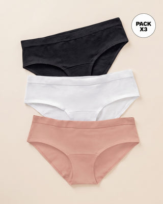 Pack x3 calzones estilo pantaleta en algodón#color_s57-blanco-negro-rosa-claro
