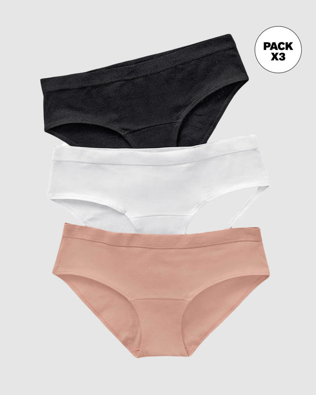 Pack x3 calzones estilo pantaleta en algodón#color_s57-blanco-negro-rosa-claro