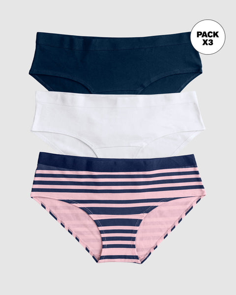 Pack x3 calzones estilo pantaleta en algodón#color_s63-rayas-azul-blanco