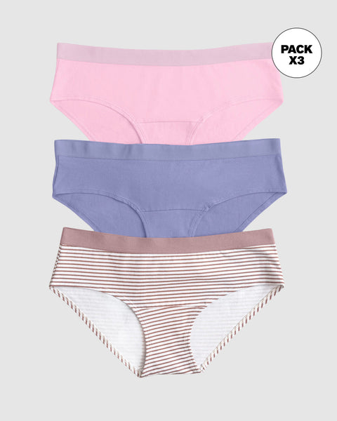 Pack x3 calzones estilo pantaleta en algodón#color_s66-morado-estampado-rayas-rosado-claro