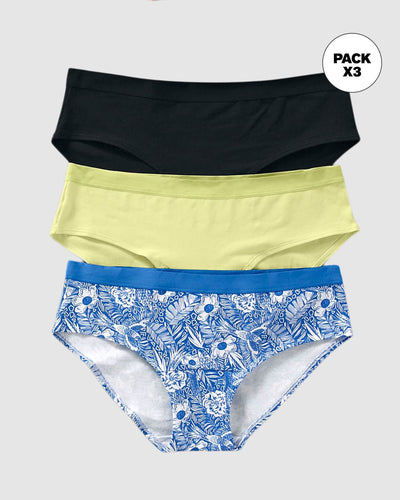 Pack x 3 calzones estilo pantaleta en algodón#color_s67-estampado-flores-amarillo-neon-negro