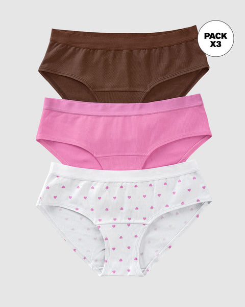 Pack x 3 calzones estilo hípster en algodón#color_s73-cafe-rosado-estampado-corazones