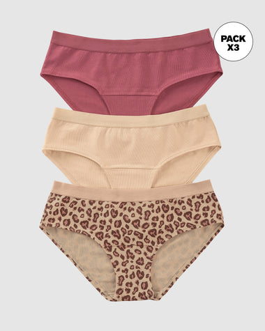Pack x 3 calzones estilo hípster en algodón#color_s76-habano-claro-animal-print-salmon