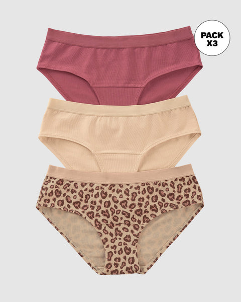 Pack x 3 calzones estilo hípster en algodón#color_s76-habano-claro-animal-print-salmon