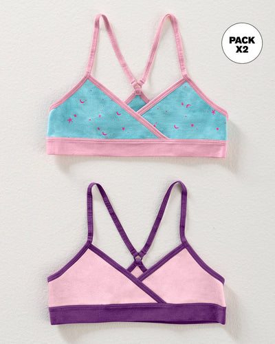 Pack x2 top principiante para niña espalda deportiva#color_s11-azul-rosado