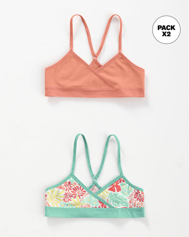 Pack x 2 top principiante para niña espalda deportiva#color_s14-coral-estampado-coral