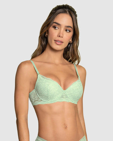 Brasier de realce suave en encaje con cargaderas multiusos#color_475-verde-claro